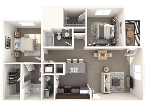 Floor plan for 2 beds, 2 baths, 995 sqft